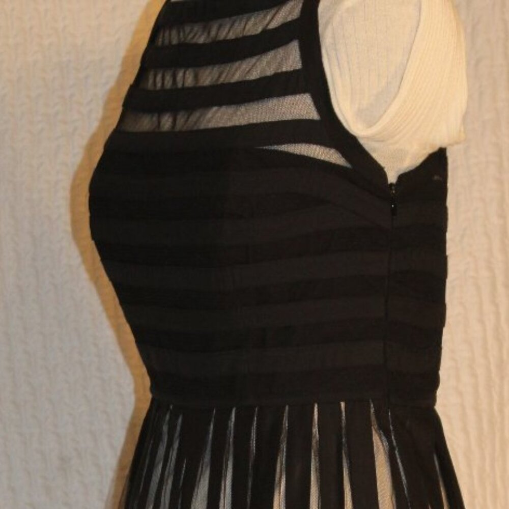 Cynthia Steffe Dress LBD Black Mesh Sheer Stripe Cocktail Formal  Size 8 - Picture 12 of 12